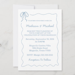 Whimsical Hand Drawn Blue Illustriert Wedding Einladung