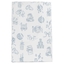 Whimsical Hand Drawn Blue Illustriert Wedding Mittlere Geschenktüte