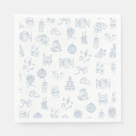 Whimsical Hand Drawn Blue Illustriert Wedding Serviette