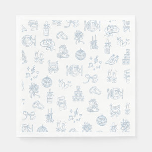 Whimsical Hand Drawn Blue Illustriert Wedding Serviette