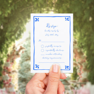 Whimsical Hand Drawn Blue Mediterrane Thema RSVP Karte