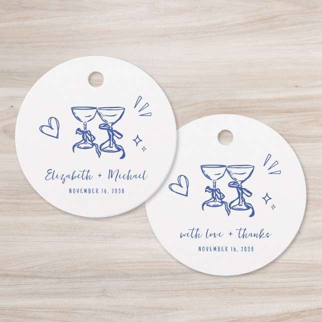 Whimsical Hand Drawn Blue Wedding Thank You Geschenkanhänger (Whimsical Hand Drawn Blue Wedding Thank You Favor Tags)
