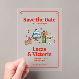 Whimsical Hand Drawn Bold Red Save the Date Acryleinladungen