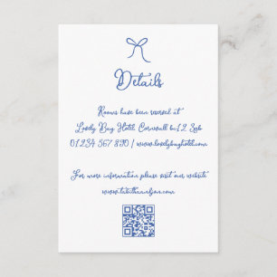 Whimsical Hand Drawn Bow Blue QR Hochzeitdetails Begleitkarte