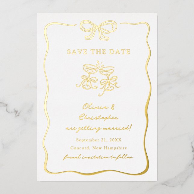 Whimsical Hand Drawn Bow Frame Save the Date Folieneinladung (Vorderseite)