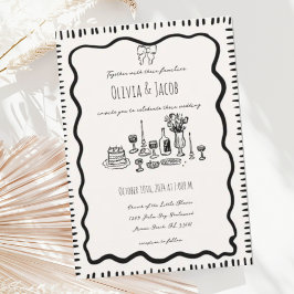 Whimsical Hand Drawn Bow Scribble Wavy Hochzeit Einladung