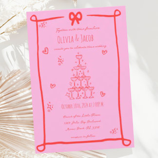 Whimsical Hand Drawn Bow Scribble Wedding Einladung