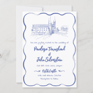 Whimsical Hand Drawn Castle Illustration Hochzeit Einladung