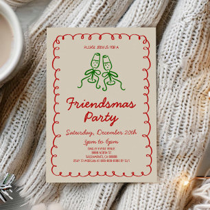 Whimsical Hand Drawn Champagne Friendsmas Party Einladung
