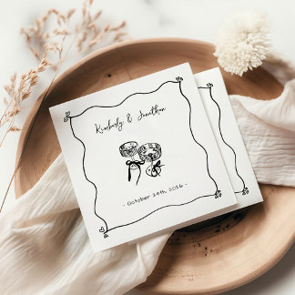 Whimsical Hand Drawn Champagne Hochzeit Serviette