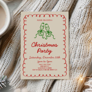 Whimsical Hand Drawn Champagne Weihnachtsweihnacht Einladung