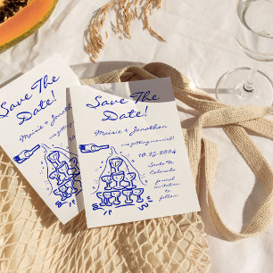 Whimsical Hand Drawn Champagner Tower Save the Dat Einladung