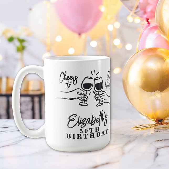 Whimsical Hand Drawn Cheers to 50 Years Birthday  Kaffeetasse (Von Creator hochgeladen)