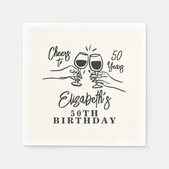 Whimsical Hand Drawn Cheers to 50 Years Birthday  Serviette (Vorderseite)