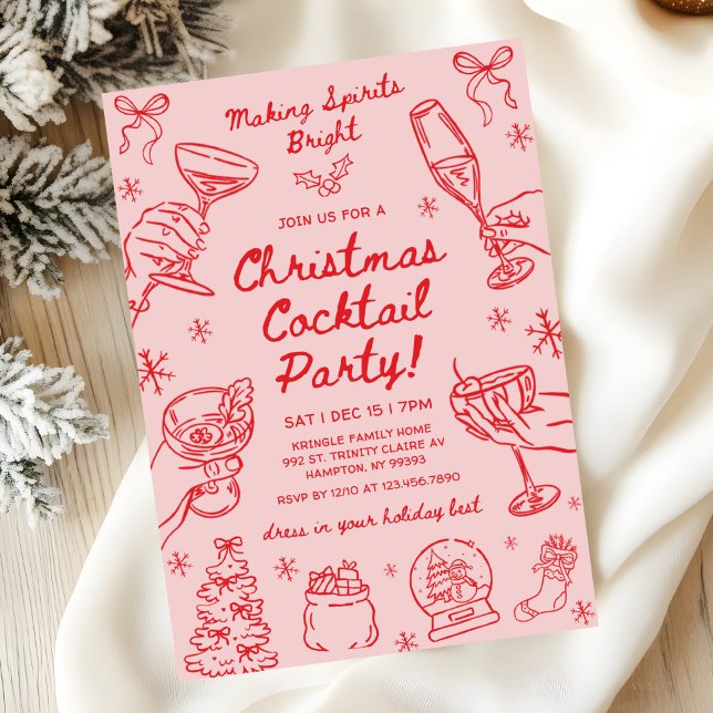 Whimsical Hand Drawn Christmas Cocktail Party Einladung (Von Creator hochgeladen)