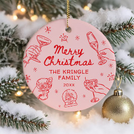 Whimsical Hand Drawn Christmas Party Keramik Ornament