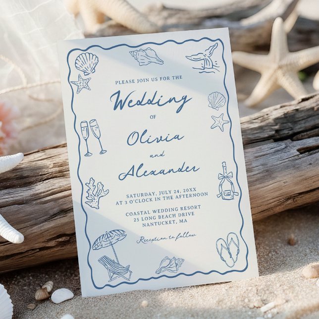 Whimsical Hand Drawn Coastal Beach Wedding Einladung (Von Creator hochgeladen)