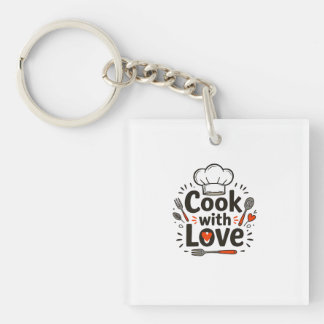 Whimsical Hand-Drawn "Cook with Love" Logo with Ch Schlüsselanhänger