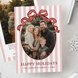 Whimsical Hand Drawn Coquette Red Bow Family Photo Feiertagskarte