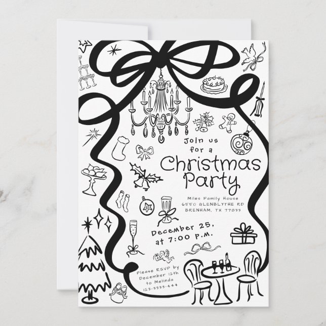 Whimsical Hand Drawn Dinner Party Invitation (Devant)