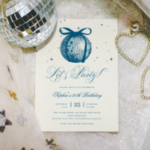 Whimsical Hand Drawn Disco Blau jedes Alter Geburt Einladung