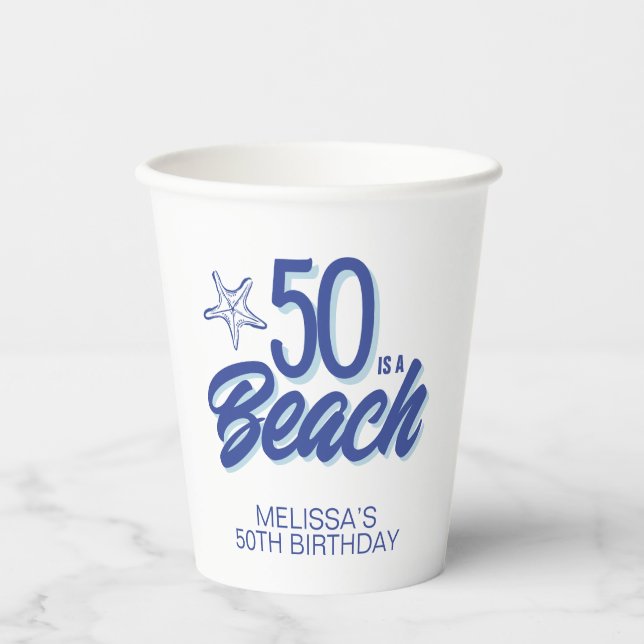 Whimsical Hand Drawn Doodle 50. Strand Geburtstag Pappbecher (Vorderseite)
