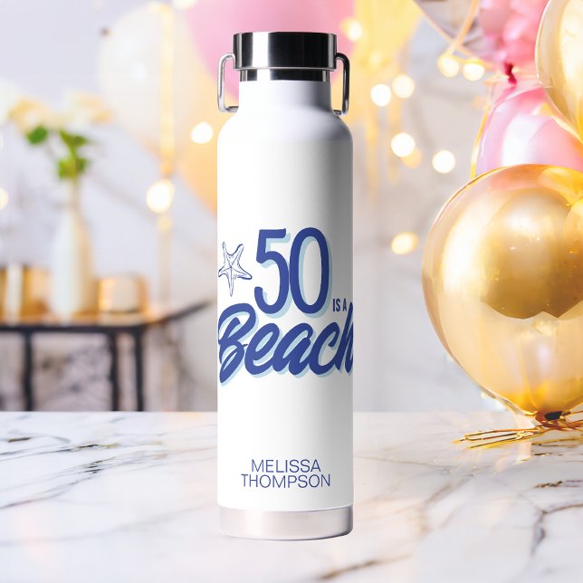 Whimsical Hand Drawn Doodle 50. Strand Geburtstag Trinkflasche (Von Creator hochgeladen)