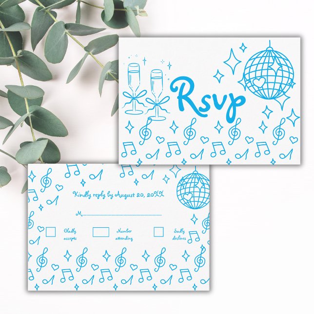 Whimsical Hand Drawn Doodle Blue Wedding RSVP Begleitkarte (Von Creator hochgeladen)