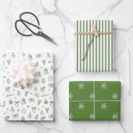 Whimsical Hand Drawn Doodle Green Geschenkpapier Set