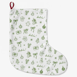 Whimsical Hand Drawn Doodle Green Großer Weihnachtsstrumpf