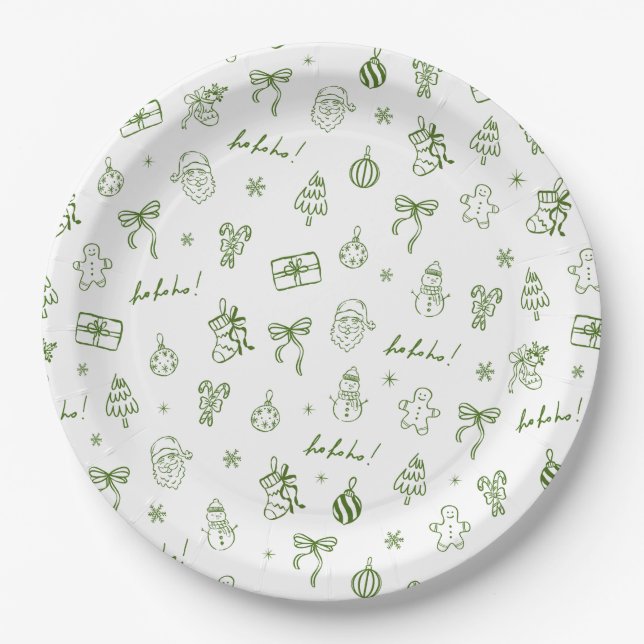 Whimsical Hand Drawn Doodle Green Pappteller (Vorderseite)