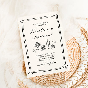 Whimsical Hand Drawn Doodles Einladung Hochzeit