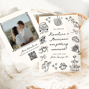 Whimsical Hand Drawn Doodles Save the Date QR-Code Einladung