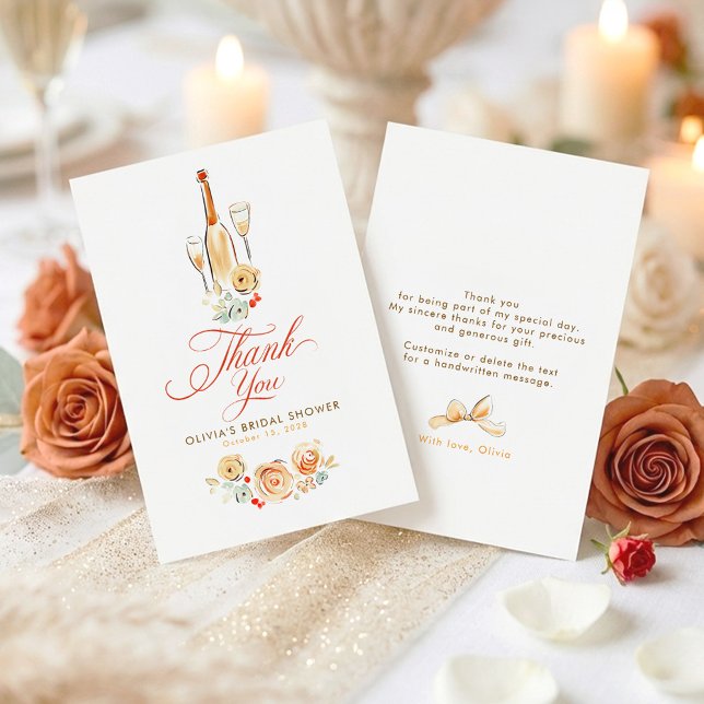 Whimsical Hand Drawn Earthy Small Thank You  Dankeskarte (Terracotta Whimsical Champagne Bottle and Bow Thank You Cards)