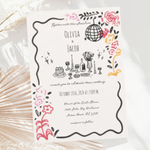 Whimsical Hand Drawn Floral Scribble Wavy Hochzeit