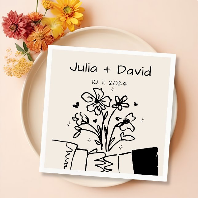 Whimsical Hand Drawn Floral Wedding Serviette (Von Creator hochgeladen)