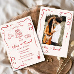 Whimsical Hand Drawn Französisch Foto Red Wedding Einladung<br><div class="desc">Set den Ton für eine zeitlose Feier mit dieser handGezeichnet Vintagen französischen Whimsical Wedding Einladung. Dieses elegante und charmante Hotel besticht durch seine Kunstwerke und einen romantisch Vintag inspiriert Schriftart. Seine skurrile Eleganz passt perfekt zur französischen Landschaftsästhetik und lädt Paare ein, die eine Touch alter Romantik suchen. Passen Sie Ihre...</div>