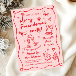 Whimsical Hand Drawn Friendsmas Christmas Party Einladung