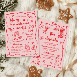 Whimsical Hand Drawn Friendsmas Christmas Party Einladung