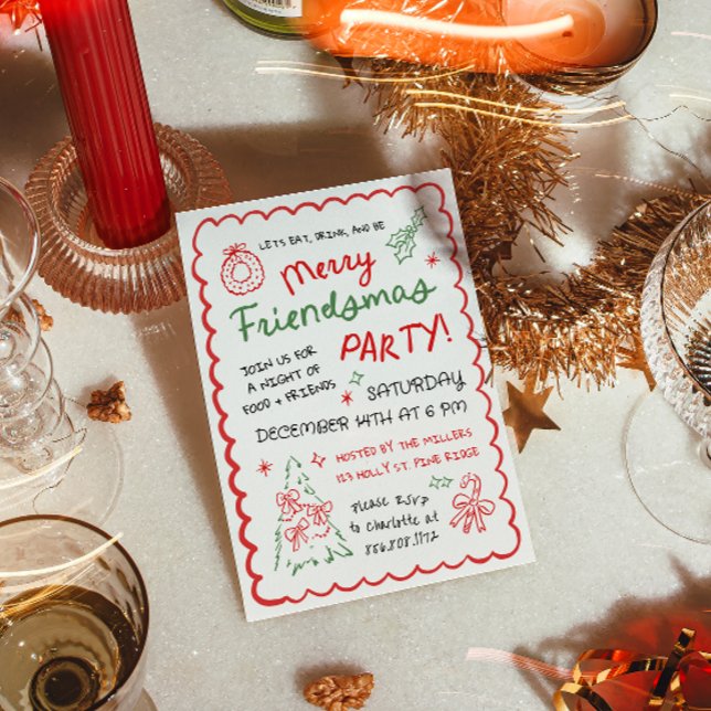 Whimsical Hand Drawn Friendsmas Christmas Party Einladung (Von Creator hochgeladen)
