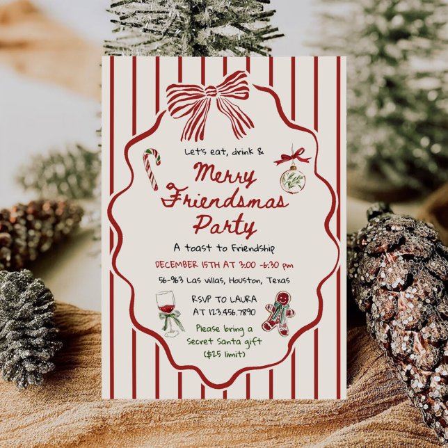 Whimsical Hand Drawn Friendsmas Christmas Party Einladung (Von Creator hochgeladen)