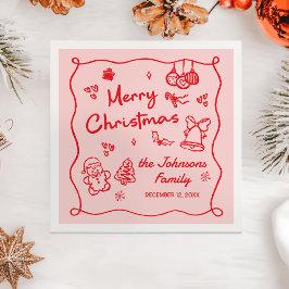 Whimsical Hand Drawn Friendsmas Christmas Party Serviette