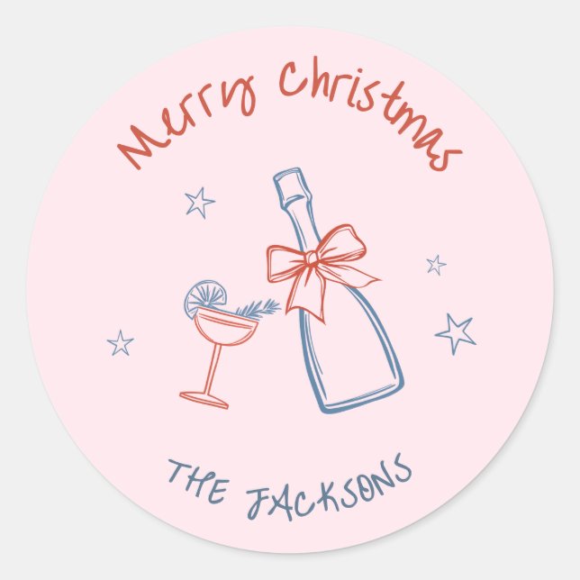 Whimsical Hand Drawn frohe Weihnachten Runder Aufkleber (Vorderseite)