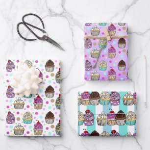 Whimsical Hand Drawn Geburtstagskuchen Geschenkpapier Set