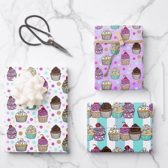 Whimsical Hand Drawn Geburtstagskuchen Geschenkpapier Set (Vorderseite)