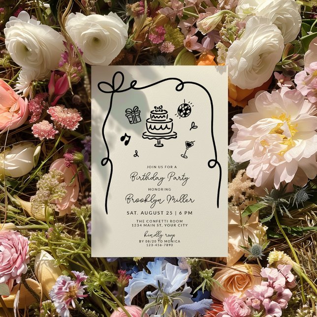 Whimsical Hand Drawn Geburtstagspartei Einladung (Whimsical Hand Drawn Birthday Invite)