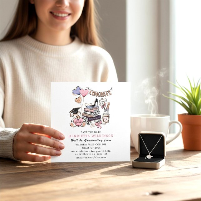 Whimsical hand drawn Graduation Save the Date Card (Von Creator hochgeladen)