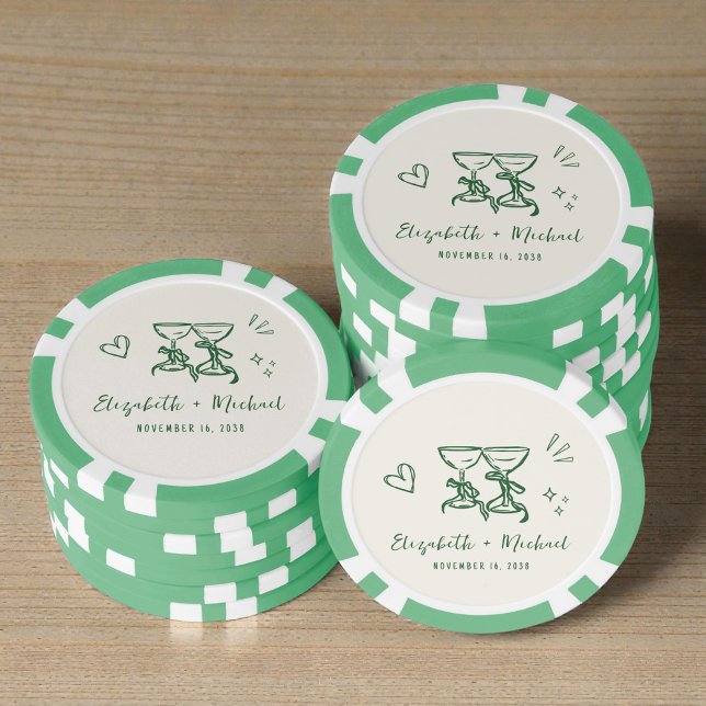 Whimsical Hand Drawn Green Cream Wedding Pokerchips (Whimsical Hand Drawn Green Cream Wedding Poker Chips)