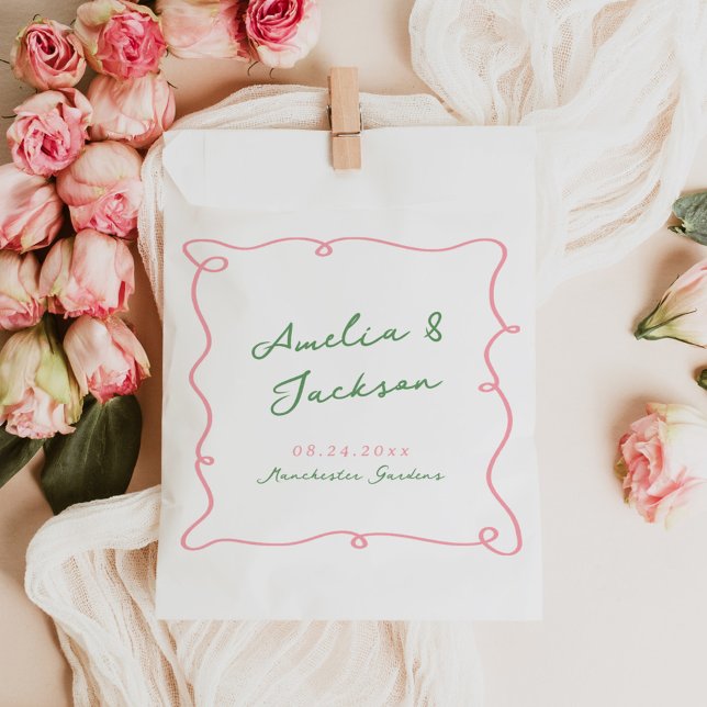 Whimsical Hand Drawn Green & Pink Hochzeit Napkins Geschenktütchen (Von Creator hochgeladen)
