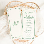 Whimsical Hand Drawn Green Wedding Menu Menükarte<br><div class="desc">Dieses bezaubernde Design zeichnet sich durch handgezeichnete Elemente und einen skurrilen,  fetten Text aus.</div>